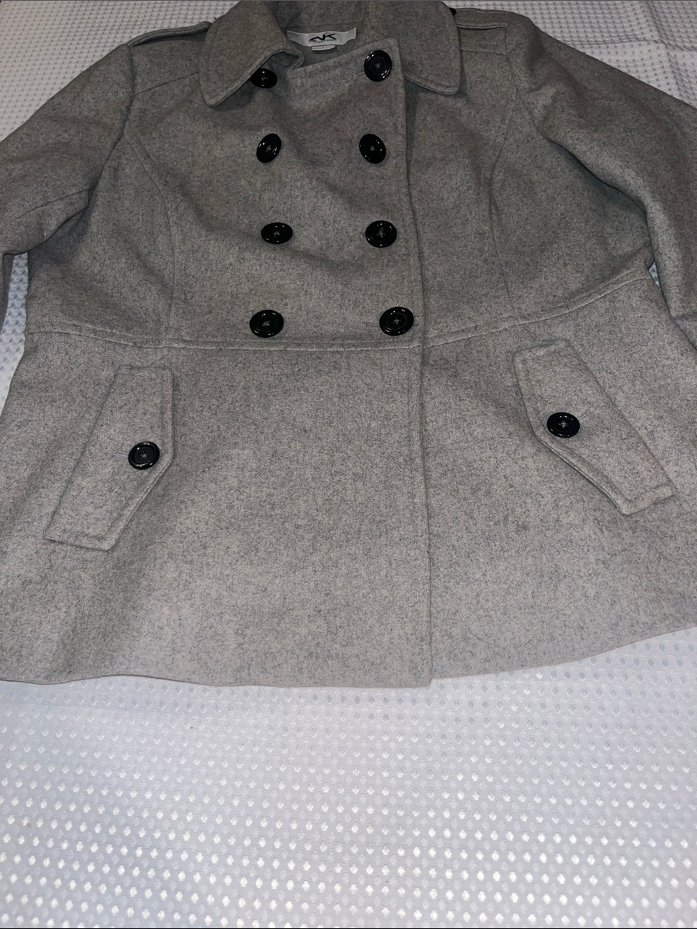 Anne Klein Gray Wool-Blend Double-Breasted Pea Coat